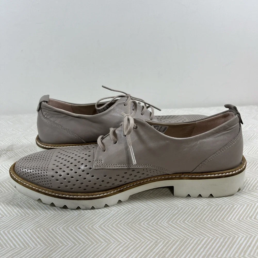 Ecco Women's Incide Tailored Perforated Tie Oxford Leather Shoes Sz 8 Grey Rose‎